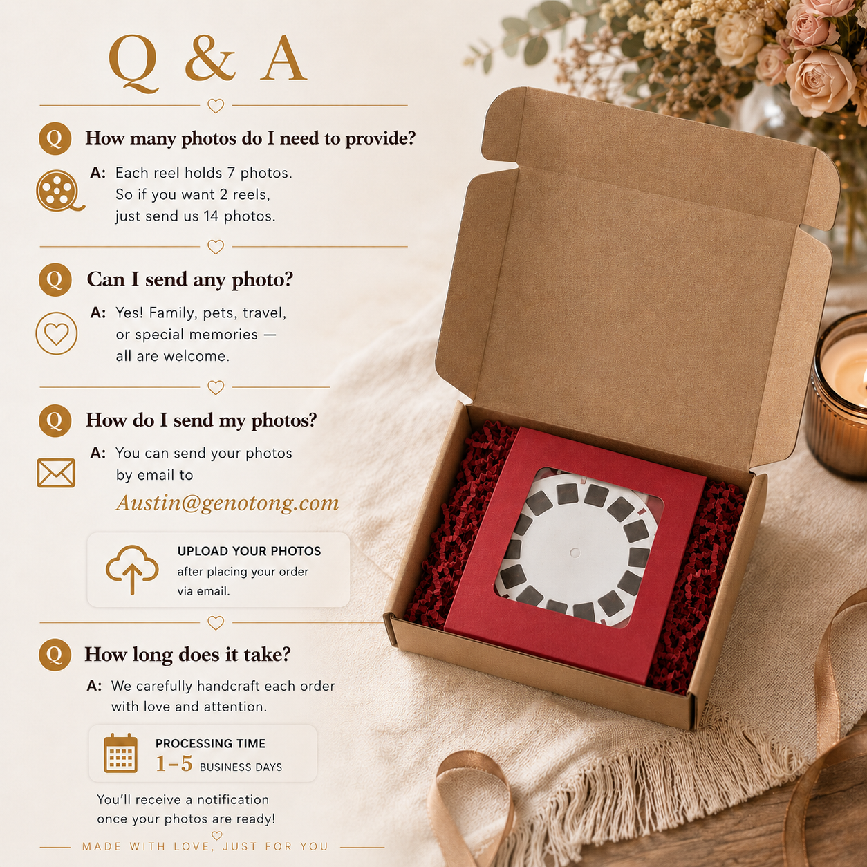 Custom Photo Reel Viewer – Personalized Memory Gift (7 Photos Film Disc)