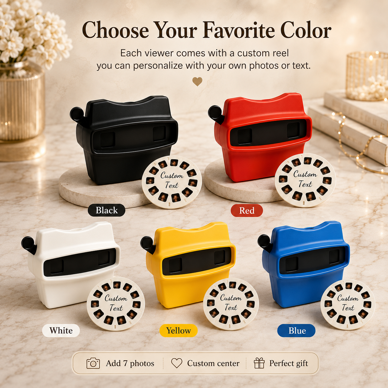 Personalized Retro Photo Viewer – Custom 7 Photo Reel Gift for Couples and Weddings